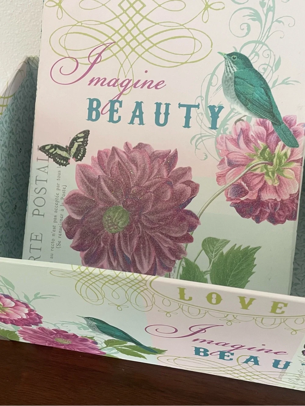 Floral Bird Decorative Storage Box - Pink & Teal